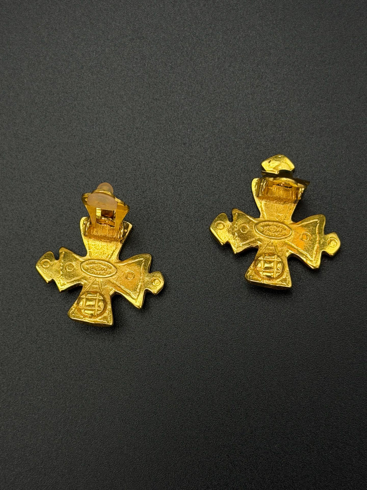 CHANEL  CC Logo Maltese Cross Gold Plated Clip-On Earrings