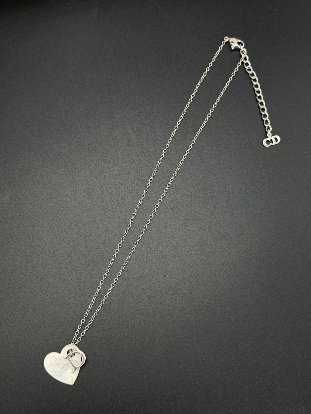 Christian Dior  D Logo Heart Shell Pendant Necklace Silver