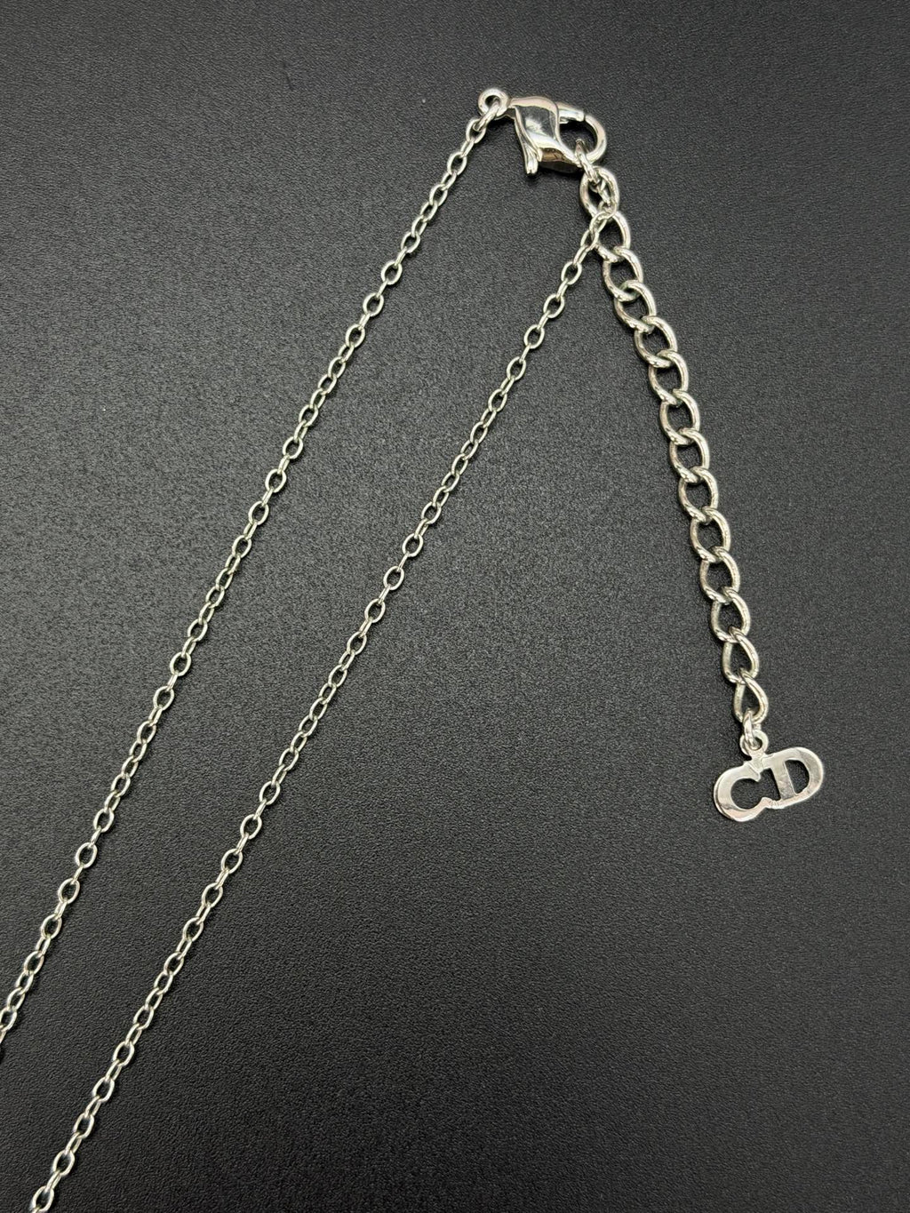 Christian Dior  D Logo Heart Shell Pendant Necklace Silver