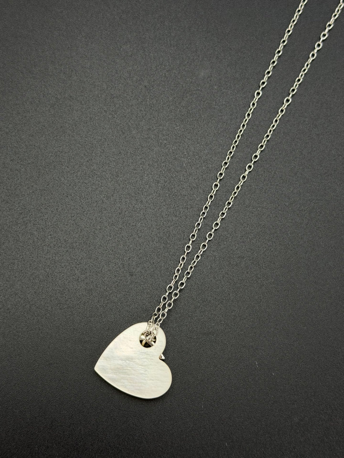 Christian Dior  D Logo Heart Shell Pendant Necklace Silver