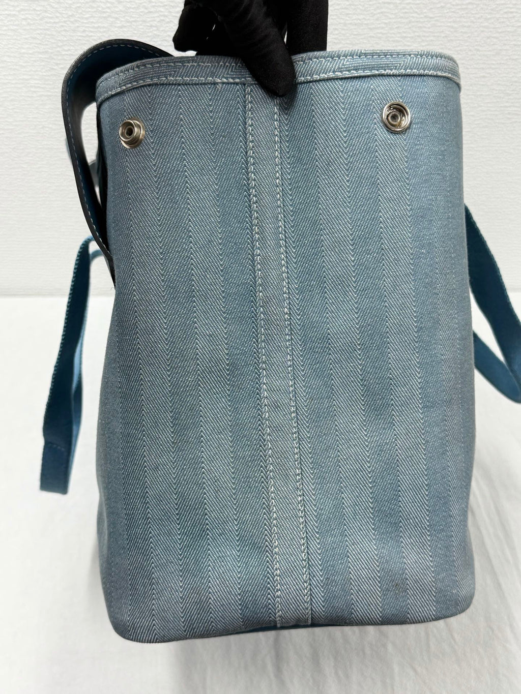 Hermès Valparaiso Toile Chevron and Swift Leather Tote Bag with Pouch Blue Jean