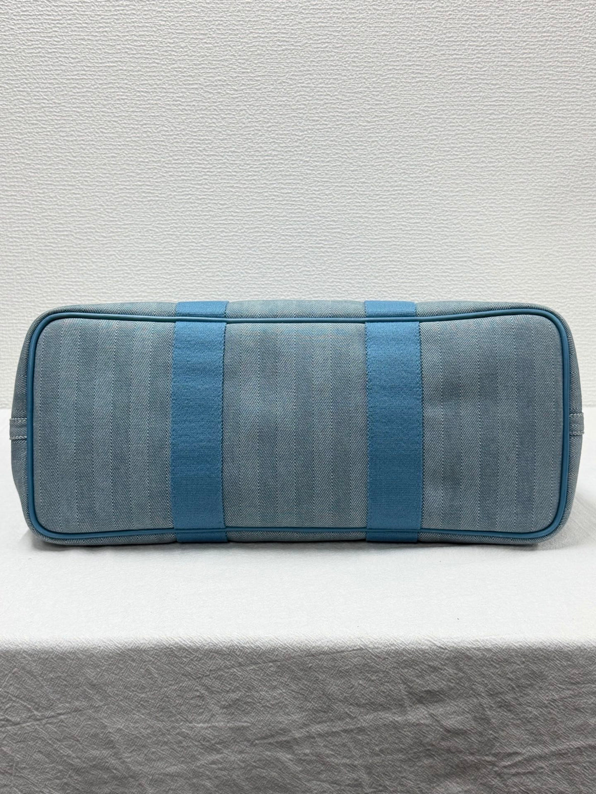 Hermès Valparaiso Toile Chevron and Swift Leather Tote Bag with Pouch Blue Jean