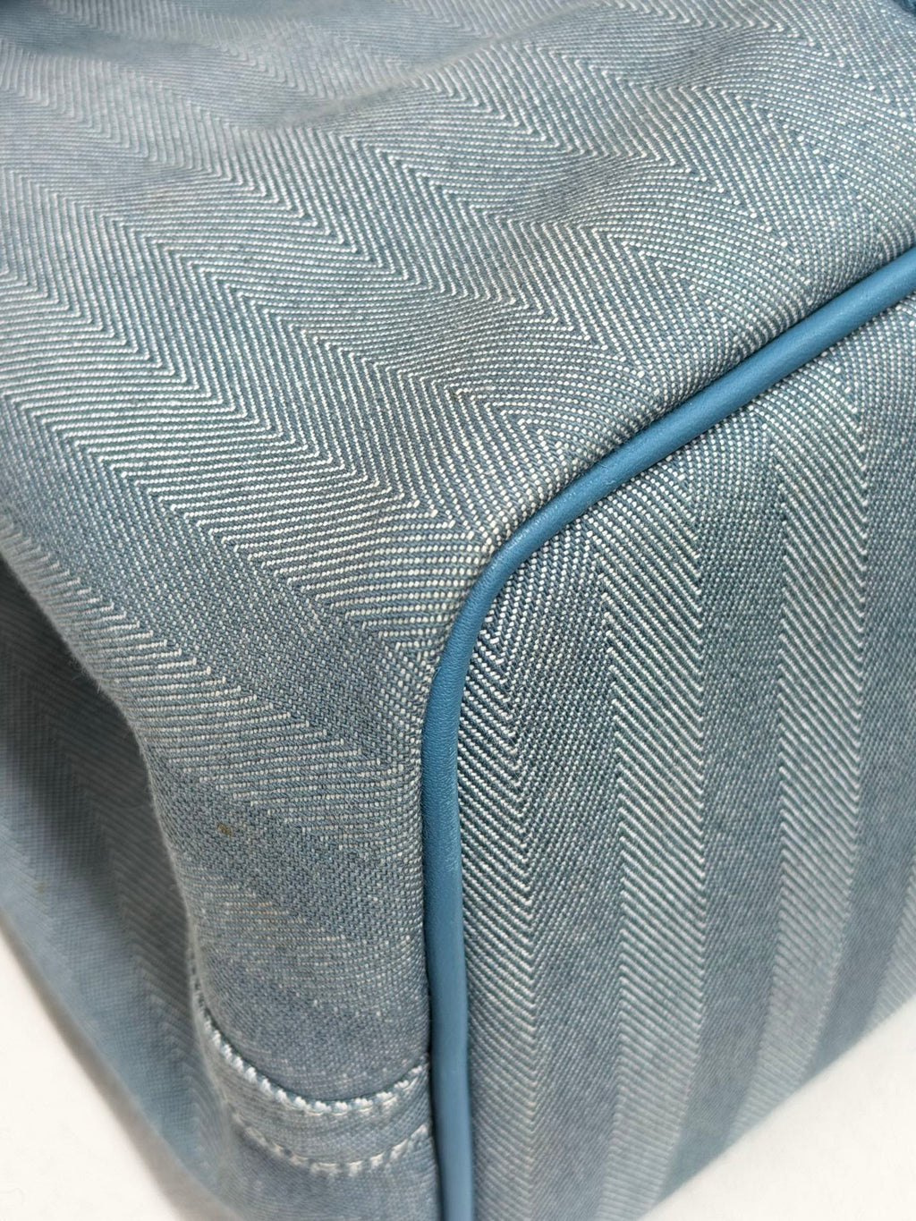 Hermès Valparaiso Toile Chevron and Swift Leather Tote Bag with Pouch Blue Jean