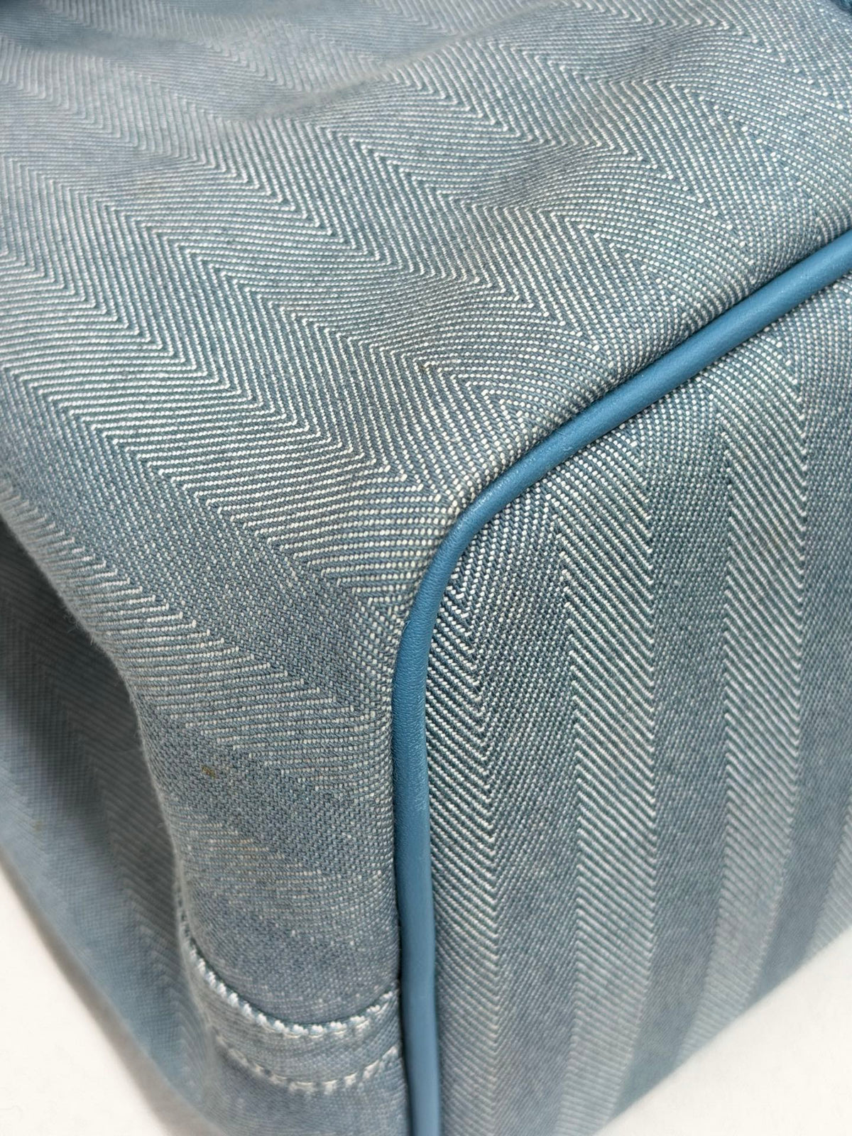 Hermès Valparaiso Toile Chevron and Swift Leather Tote Bag with Pouch Blue Jean
