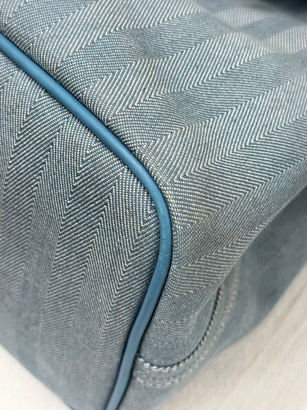 Hermès Valparaiso Toile Chevron and Swift Leather Tote Bag with Pouch Blue Jean