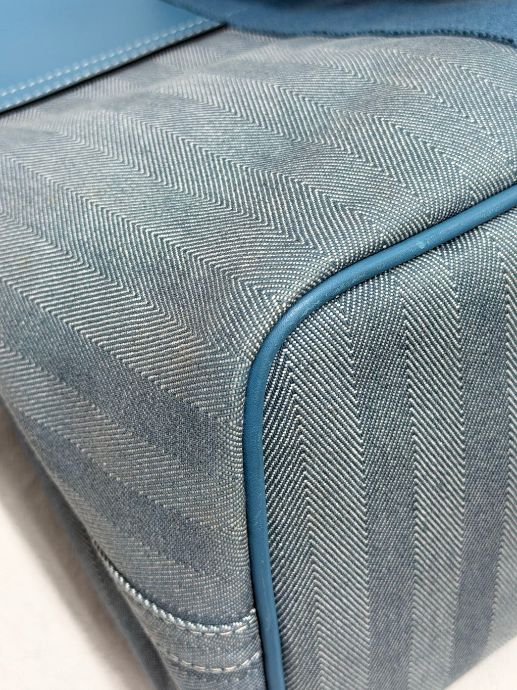 Hermès Valparaiso Toile Chevron and Swift Leather Tote Bag with Pouch Blue Jean