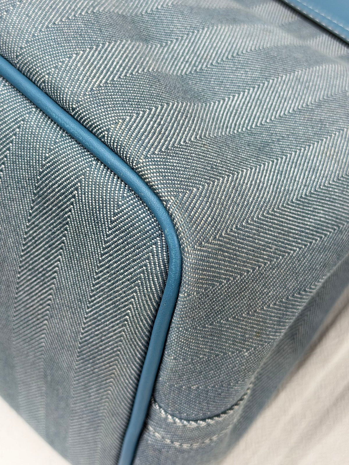 Hermès Valparaiso Toile Chevron and Swift Leather Tote Bag with Pouch Blue Jean