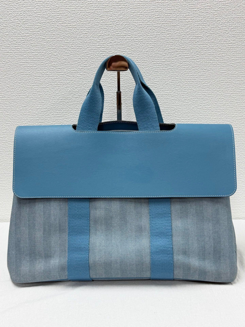 Hermès Valparaiso Toile Chevron and Swift Leather Tote Bag with Pouch Blue Jean