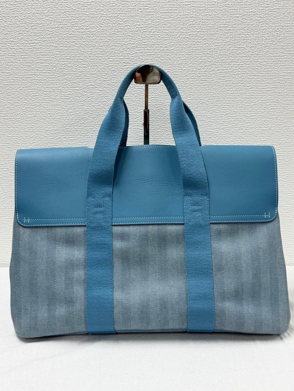 Hermès Valparaiso Toile Chevron and Swift Leather Tote Bag with Pouch Blue Jean
