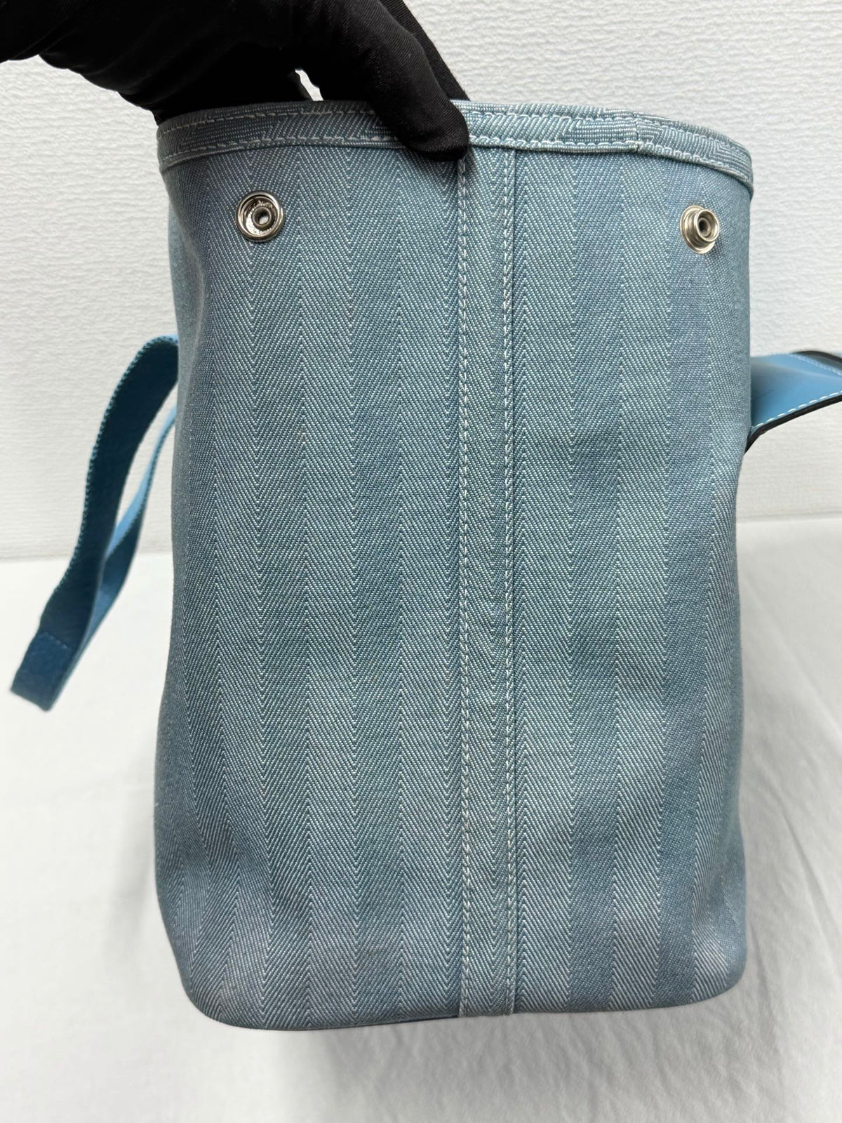 Hermès Valparaiso Toile Chevron and Swift Leather Tote Bag with Pouch Blue Jean