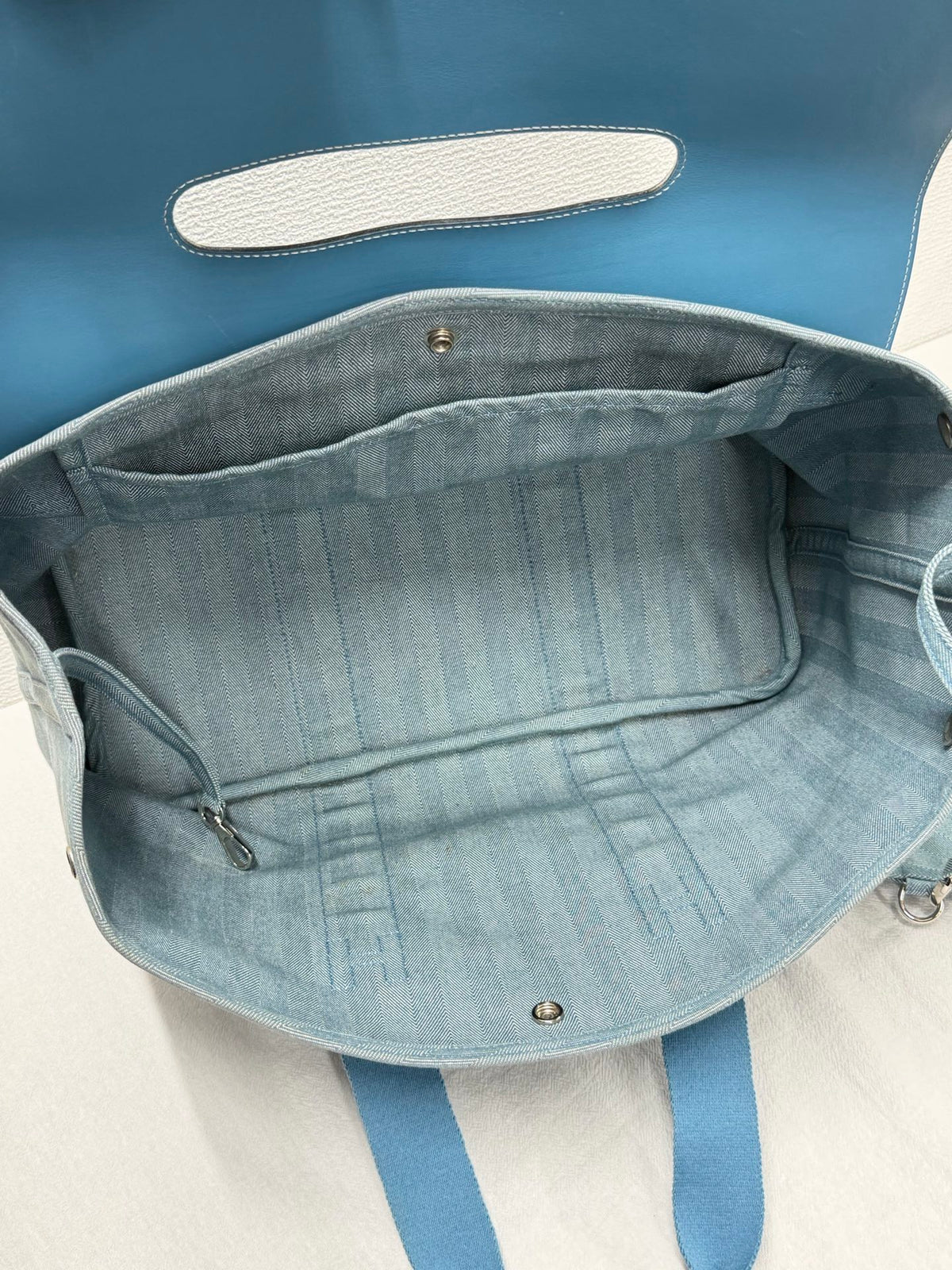 Hermès Valparaiso Toile Chevron and Swift Leather Tote Bag with Pouch Blue Jean