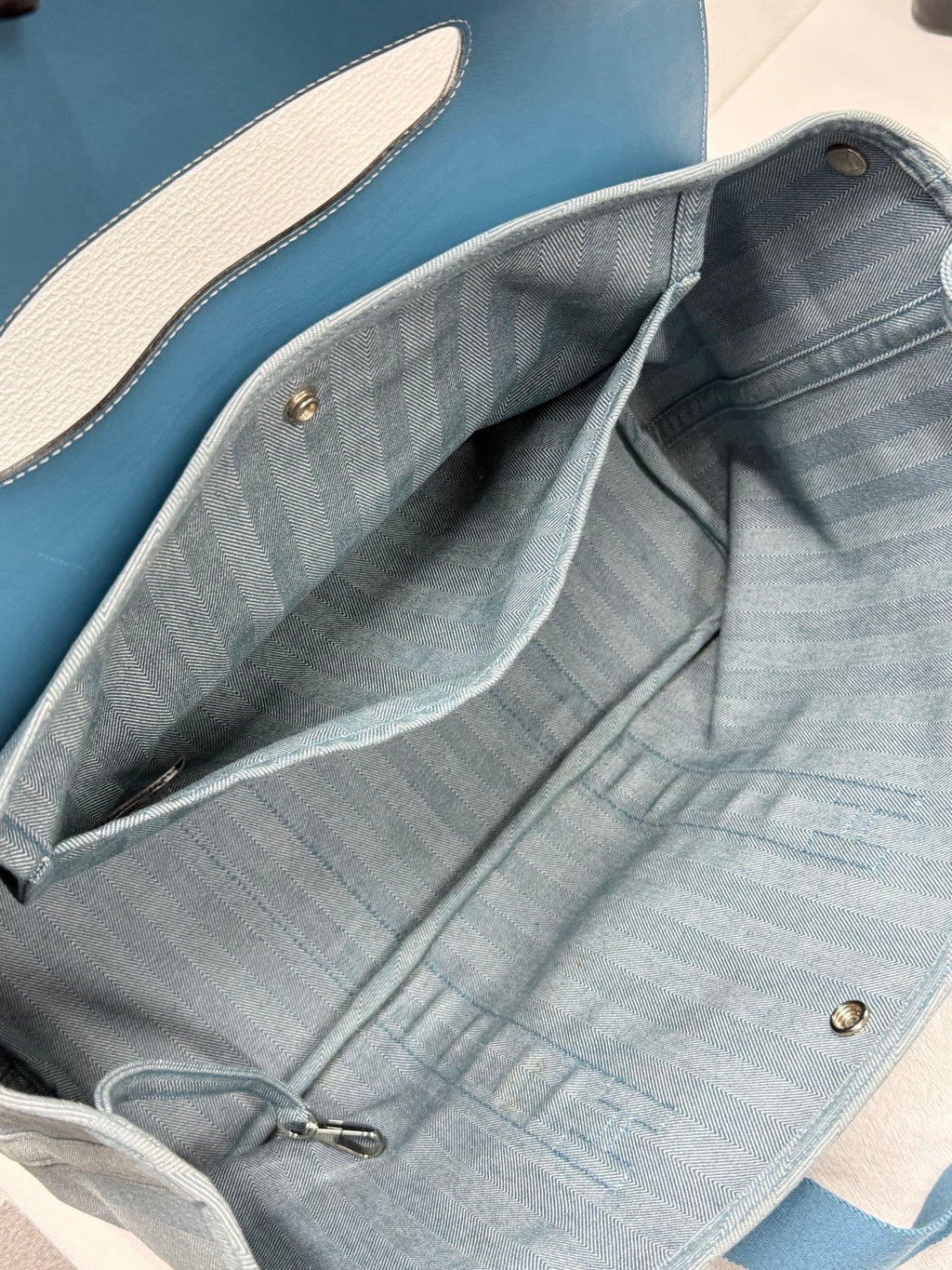 Hermès Valparaiso Toile Chevron and Swift Leather Tote Bag with Pouch Blue Jean