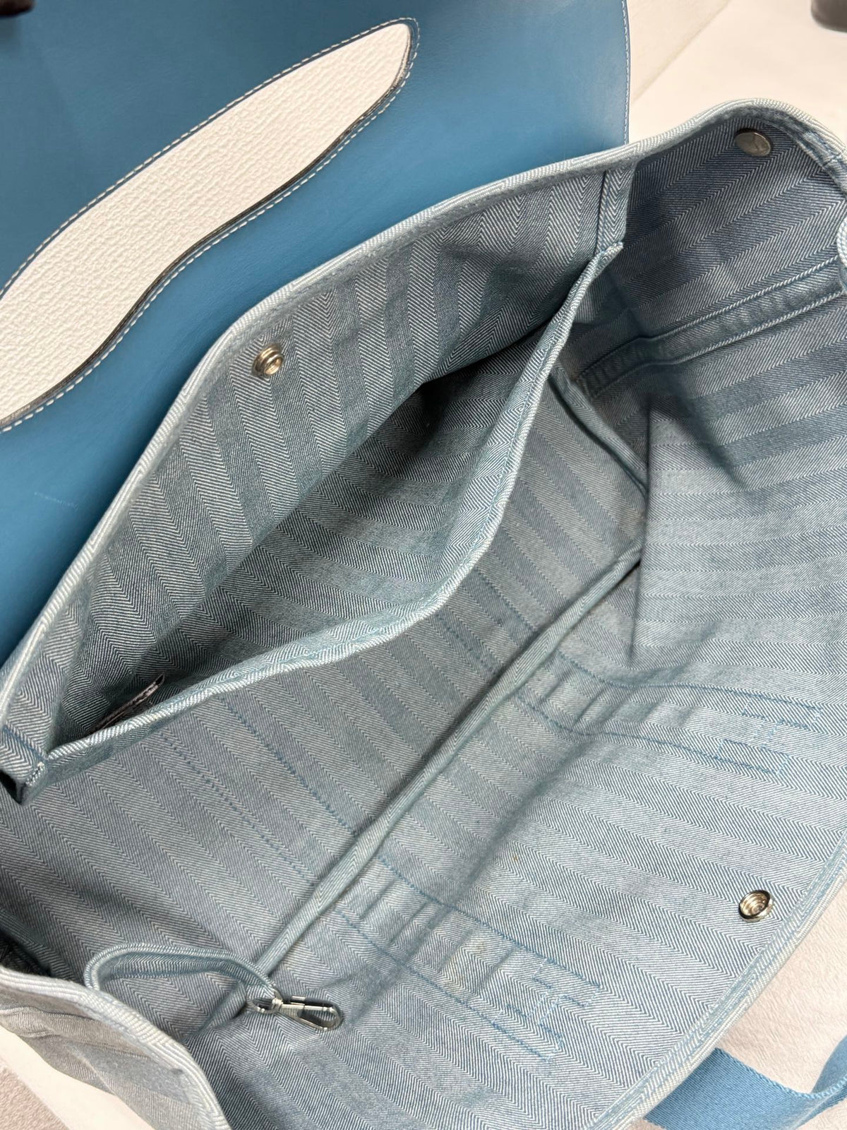 Hermès Valparaiso Toile Chevron and Swift Leather Tote Bag with Pouch Blue Jean
