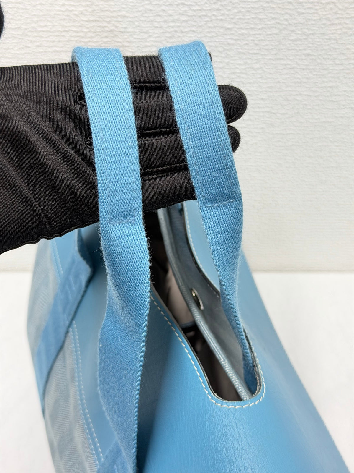 Hermès Valparaiso Toile Chevron and Swift Leather Tote Bag with Pouch Blue Jean