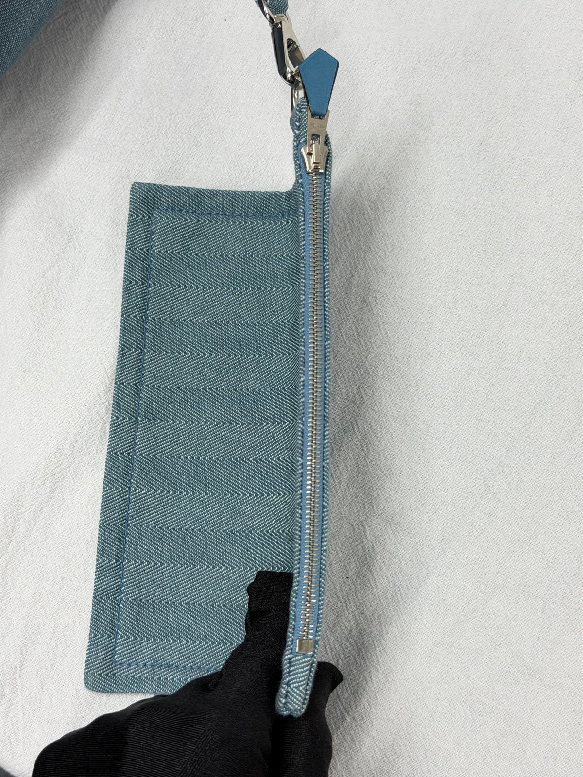 Hermès Valparaiso Toile Chevron and Swift Leather Tote Bag with Pouch Blue Jean