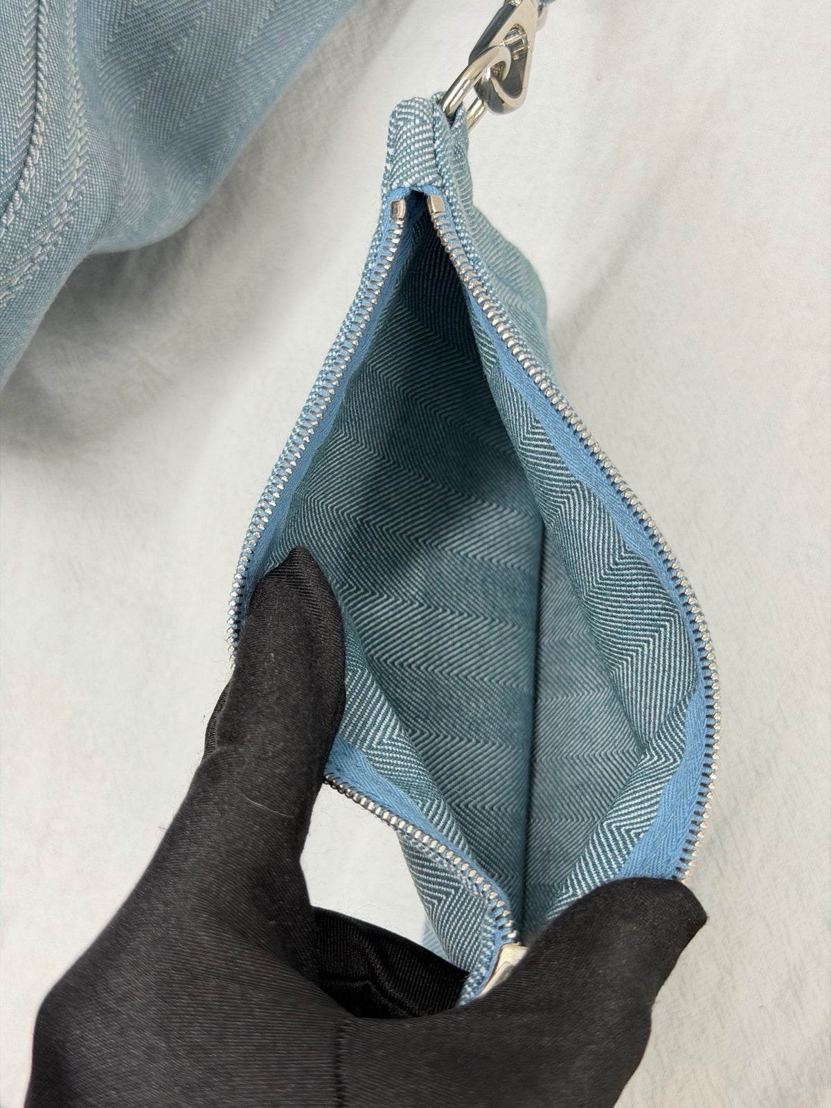 Hermès Valparaiso Toile Chevron and Swift Leather Tote Bag with Pouch Blue Jean