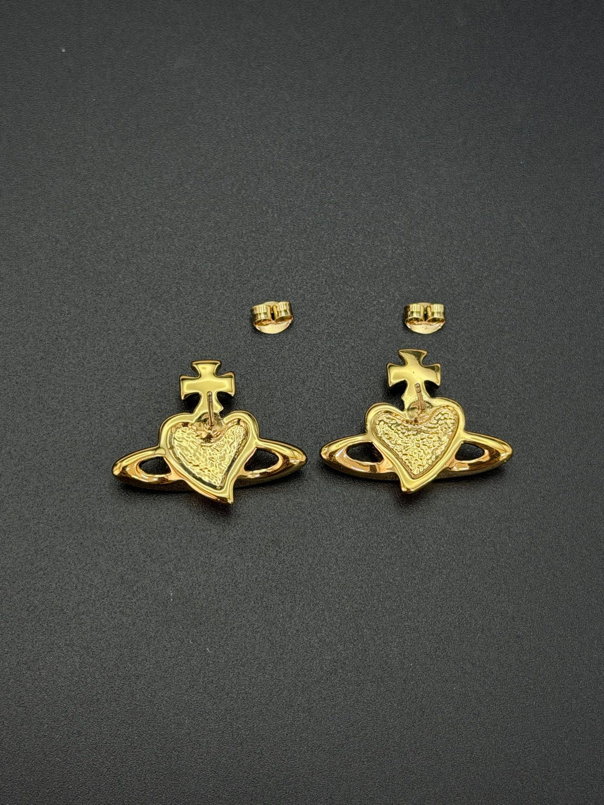 Vivienne Westwood Fabianna Bas Relief Red Enamel Heart Orb Stud Earrings Gold