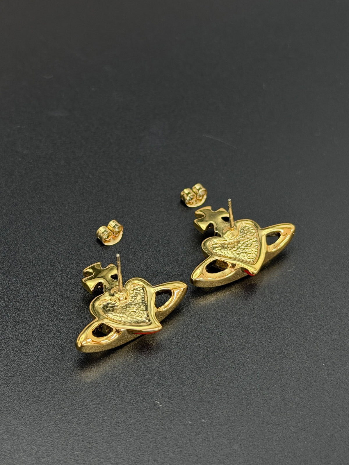 Vivienne Westwood Fabianna Bas Relief Red Enamel Heart Orb Stud Earrings Gold