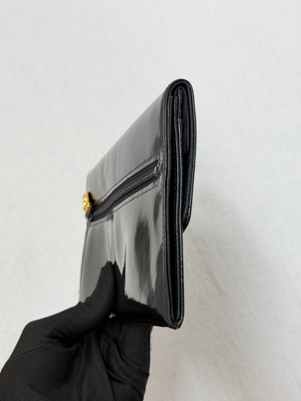 Chanel Timeless CC Large Black Patent Leather Clutch Wallet Bag