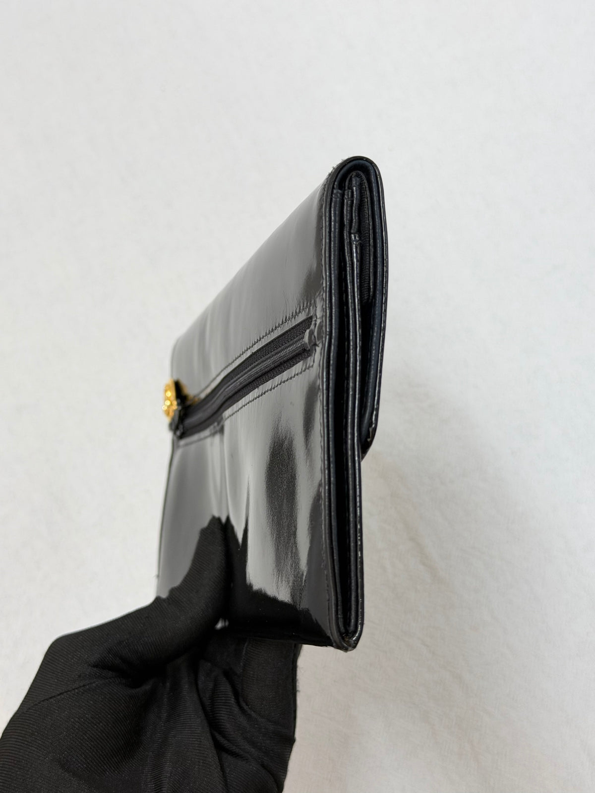 Chanel Timeless CC Large Black Patent Leather Clutch Wallet Bag