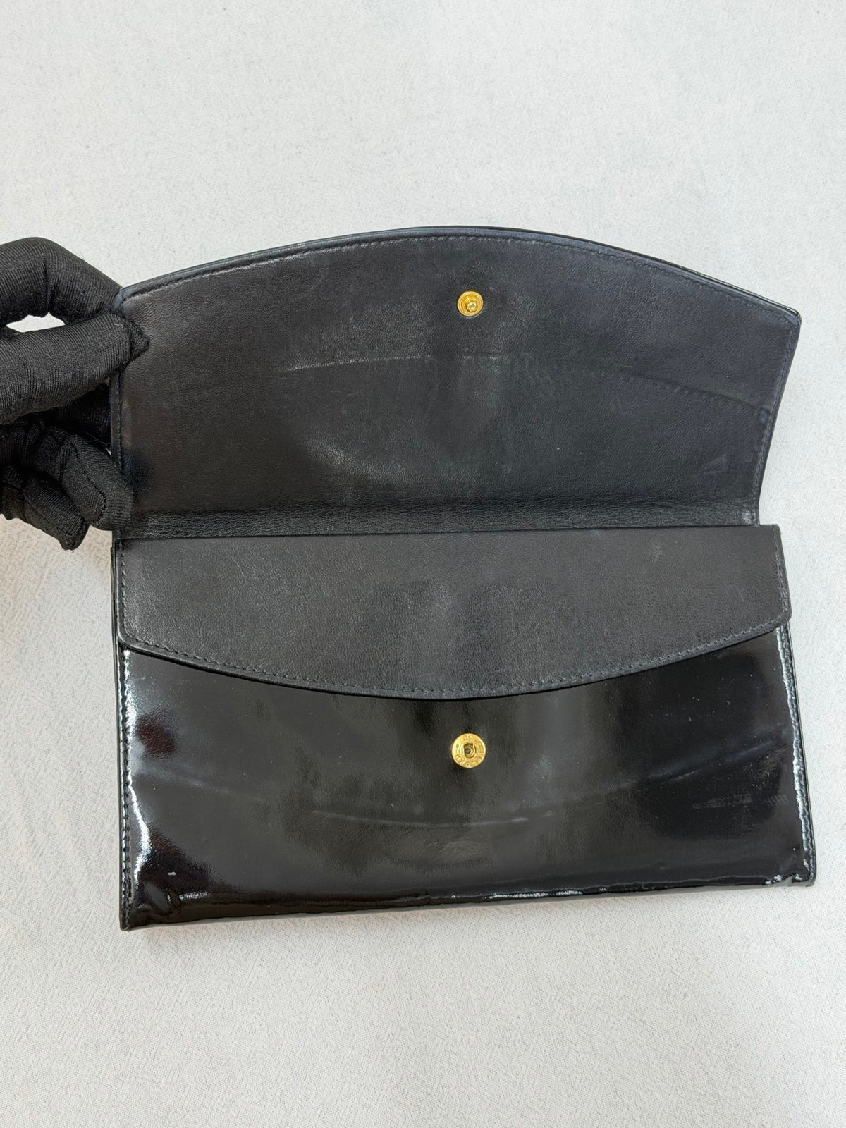 Chanel Timeless CC Large Black Patent Leather Clutch Wallet Bag