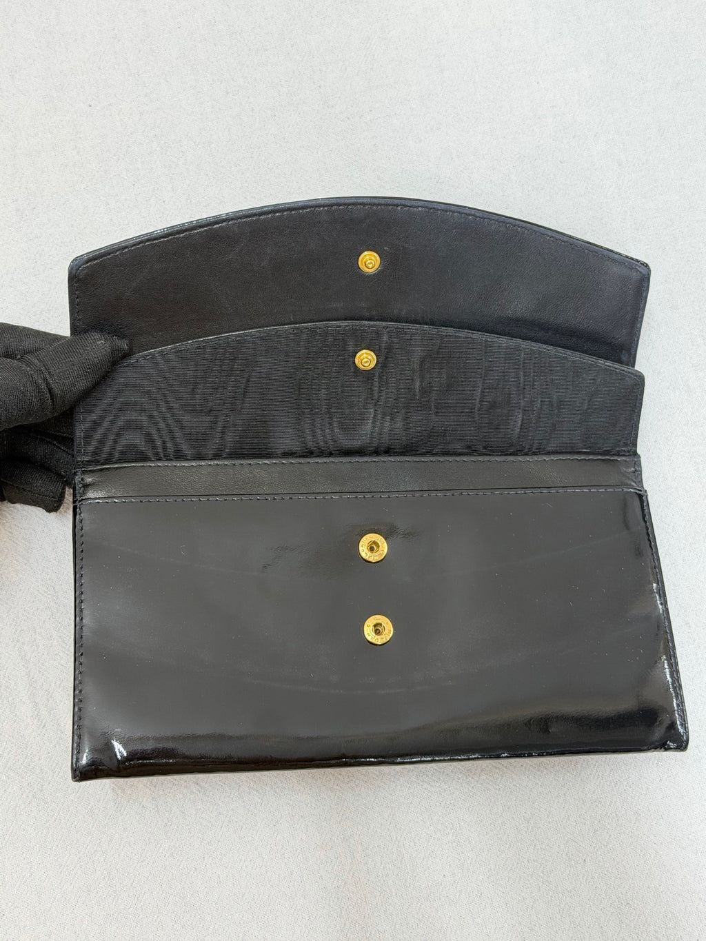 Chanel Timeless CC Large Black Patent Leather Clutch Wallet Bag