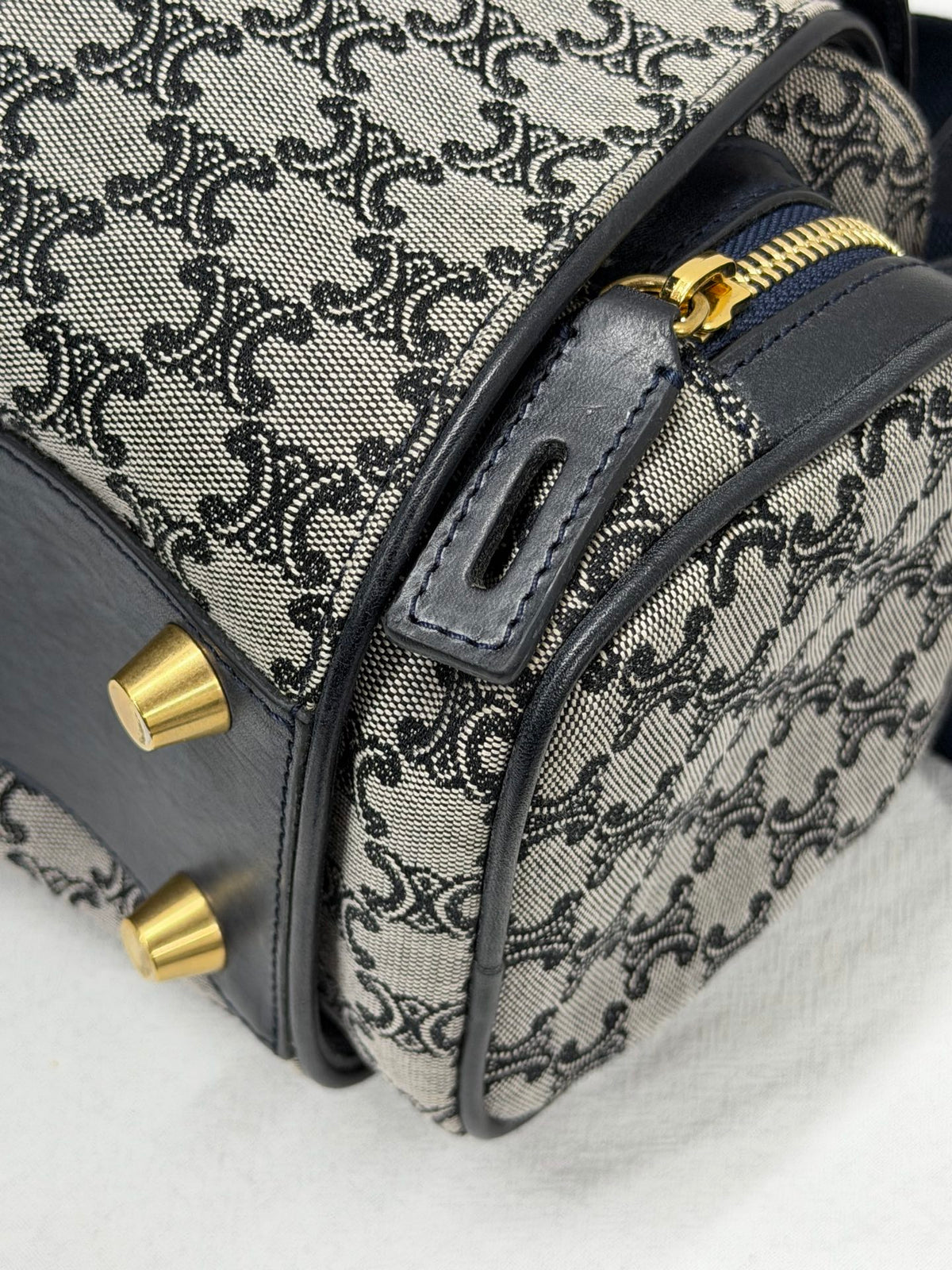 CELINE Triomphe Jacquard Canvas and Smooth Calfskin Side Zip Frame Shoulder Bag Black
