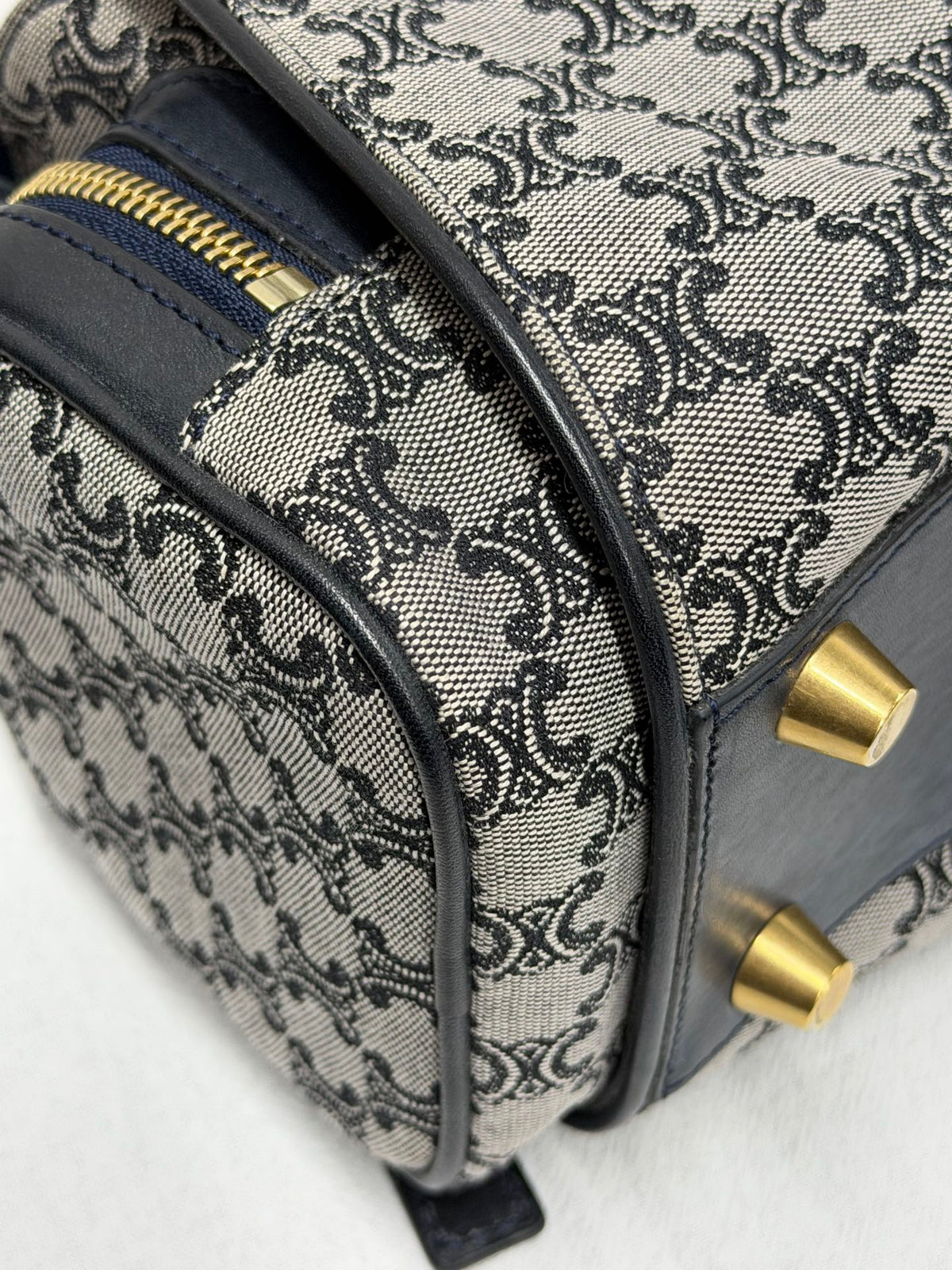 CELINE Triomphe Jacquard Canvas and Smooth Calfskin Side Zip Frame Shoulder Bag Black