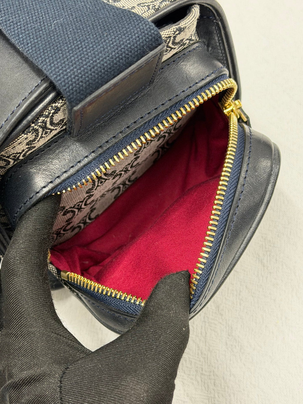 CELINE Triomphe Jacquard Canvas and Smooth Calfskin Side Zip Frame Shoulder Bag Black