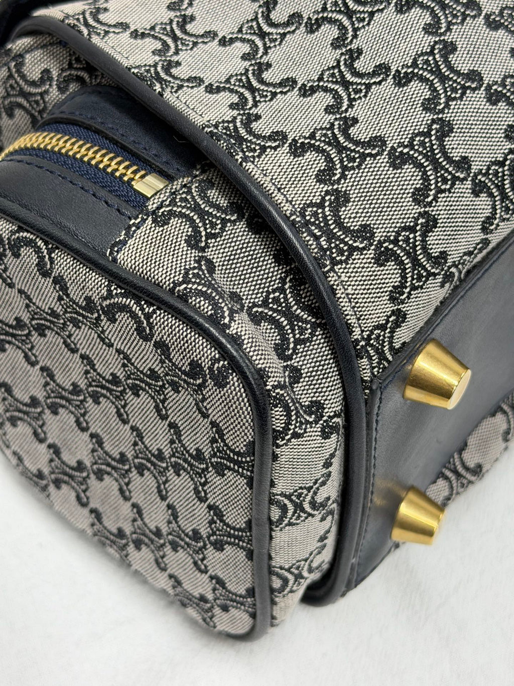 CELINE Triomphe Jacquard Canvas and Smooth Calfskin Side Zip Frame Shoulder Bag Black