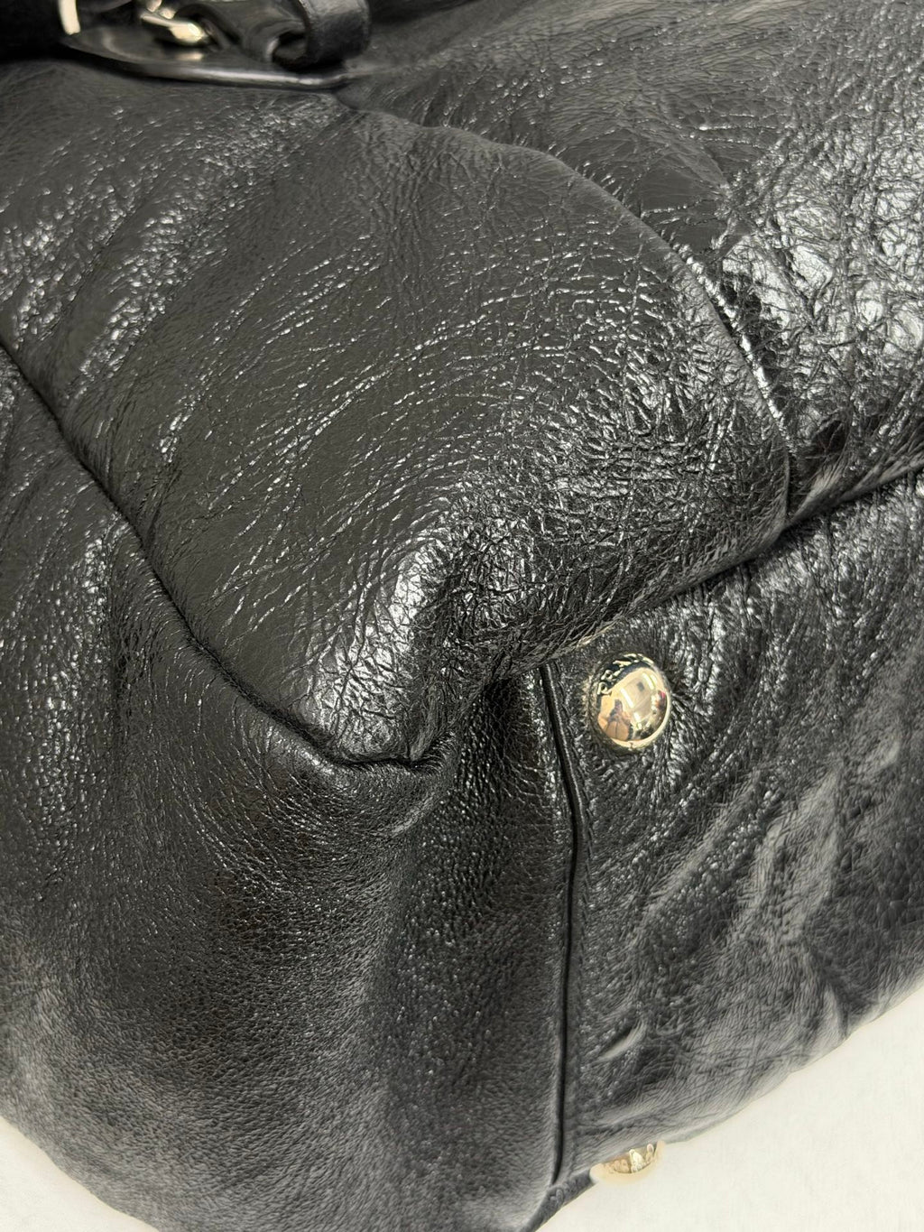 PRADA Montone Distressed Lambskin Leather and Fox Fur Trim Shopping Tote Bag