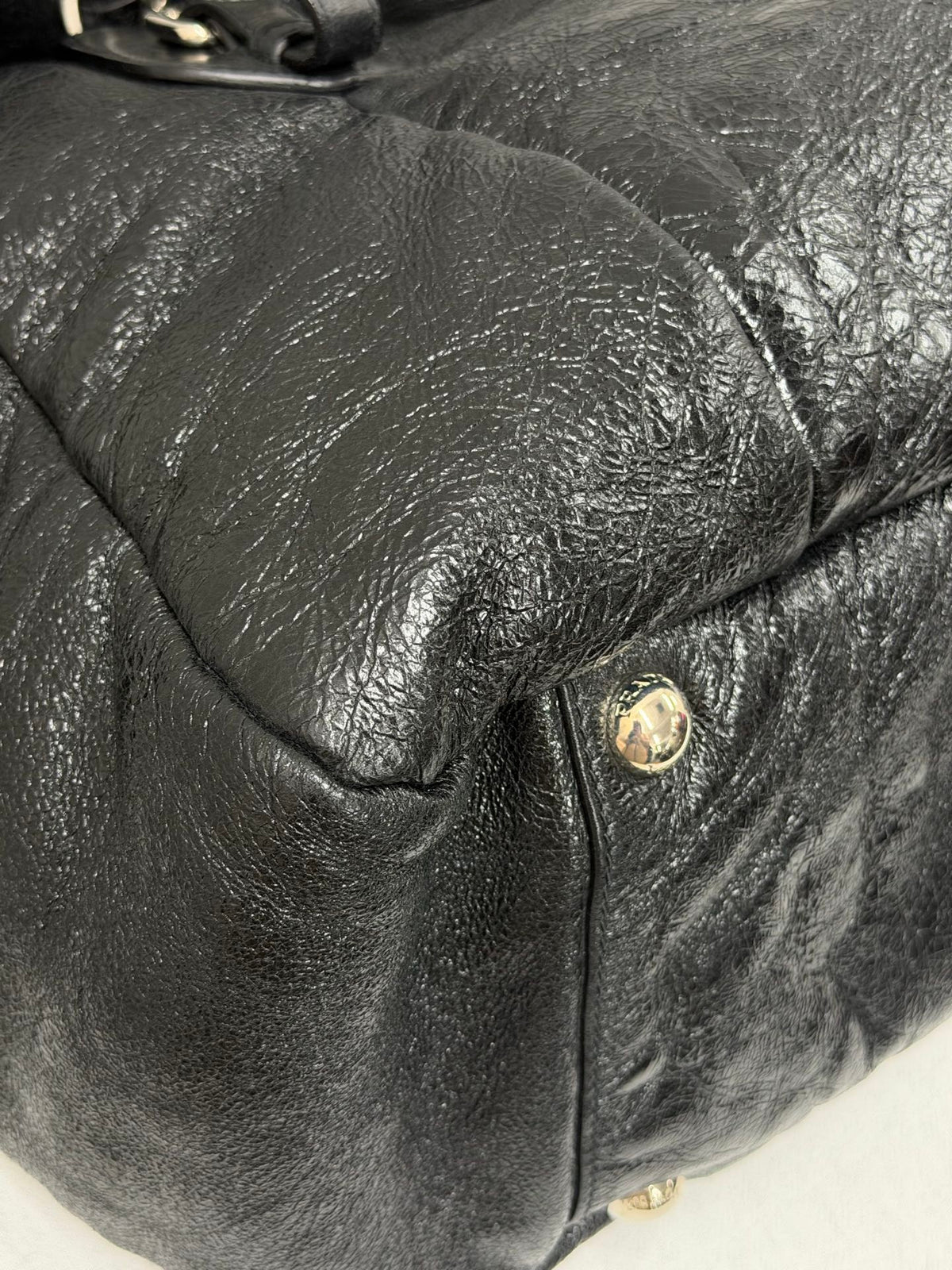 PRADA Montone Distressed Lambskin Leather and Fox Fur Trim Shopping Tote Bag
