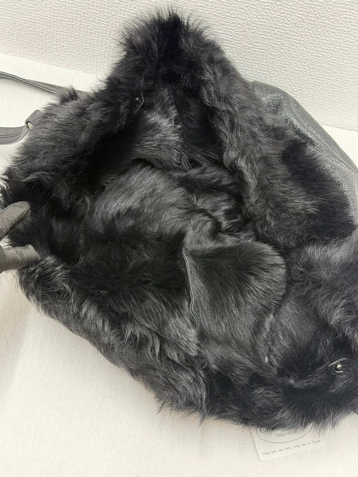 PRADA Montone Distressed Lambskin Leather and Fox Fur Trim Shopping Tote Bag