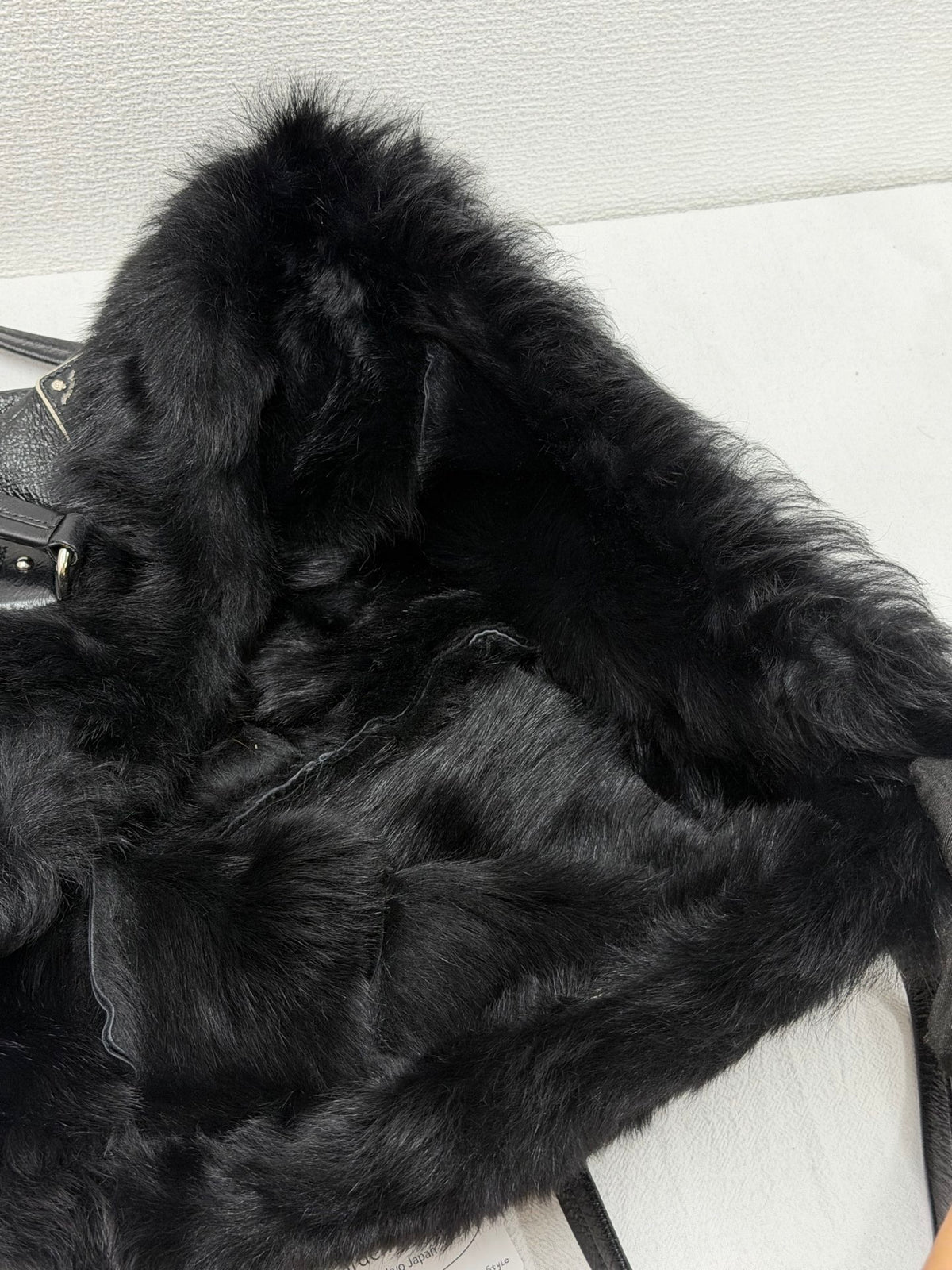 PRADA Montone Distressed Lambskin Leather and Fox Fur Trim Shopping Tote Bag