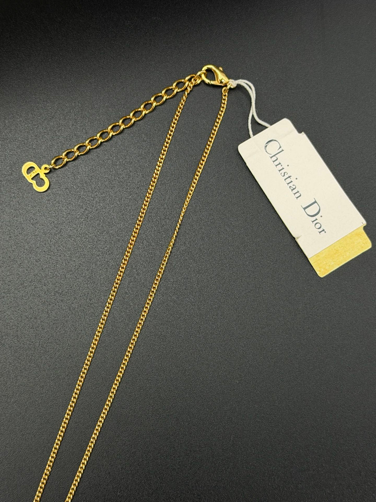 Christian Dior  Dior Logo Silver Heart Plate Pendant Gold Chain Necklace