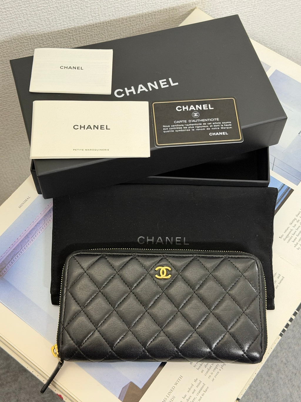 Chanel Classic Long Zipped Wallet Caviar Skin Black Gold Hardware
