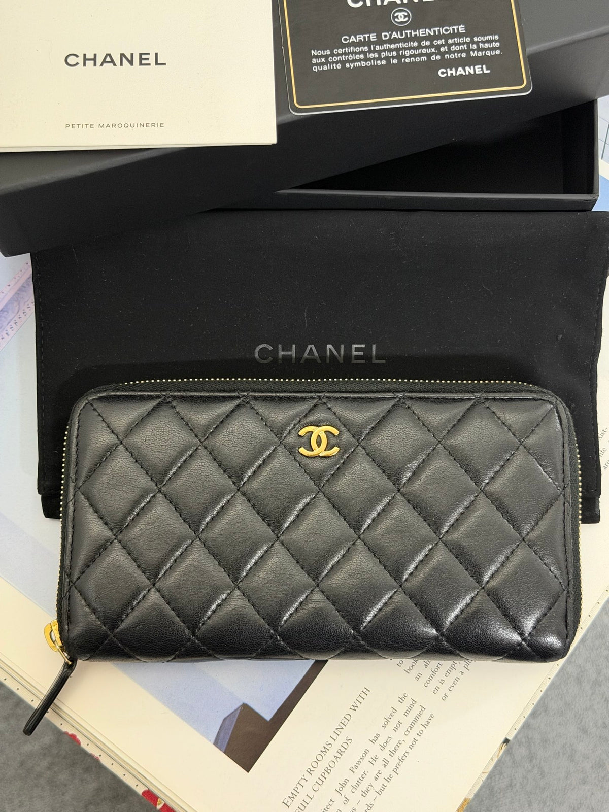 Chanel Classic Long Zipped Wallet Caviar Skin Black Gold Hardware