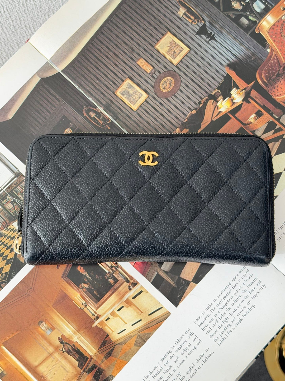 CHANEL  Classic Medium Zipped Wallet Caviar Skin Black Gold Hardware