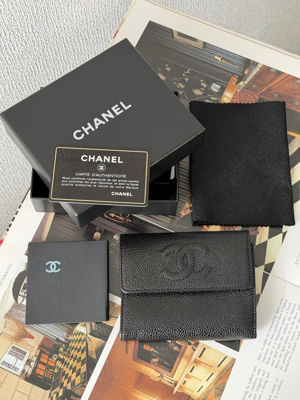 CHANEL Double C Cavier Trifold Wallet