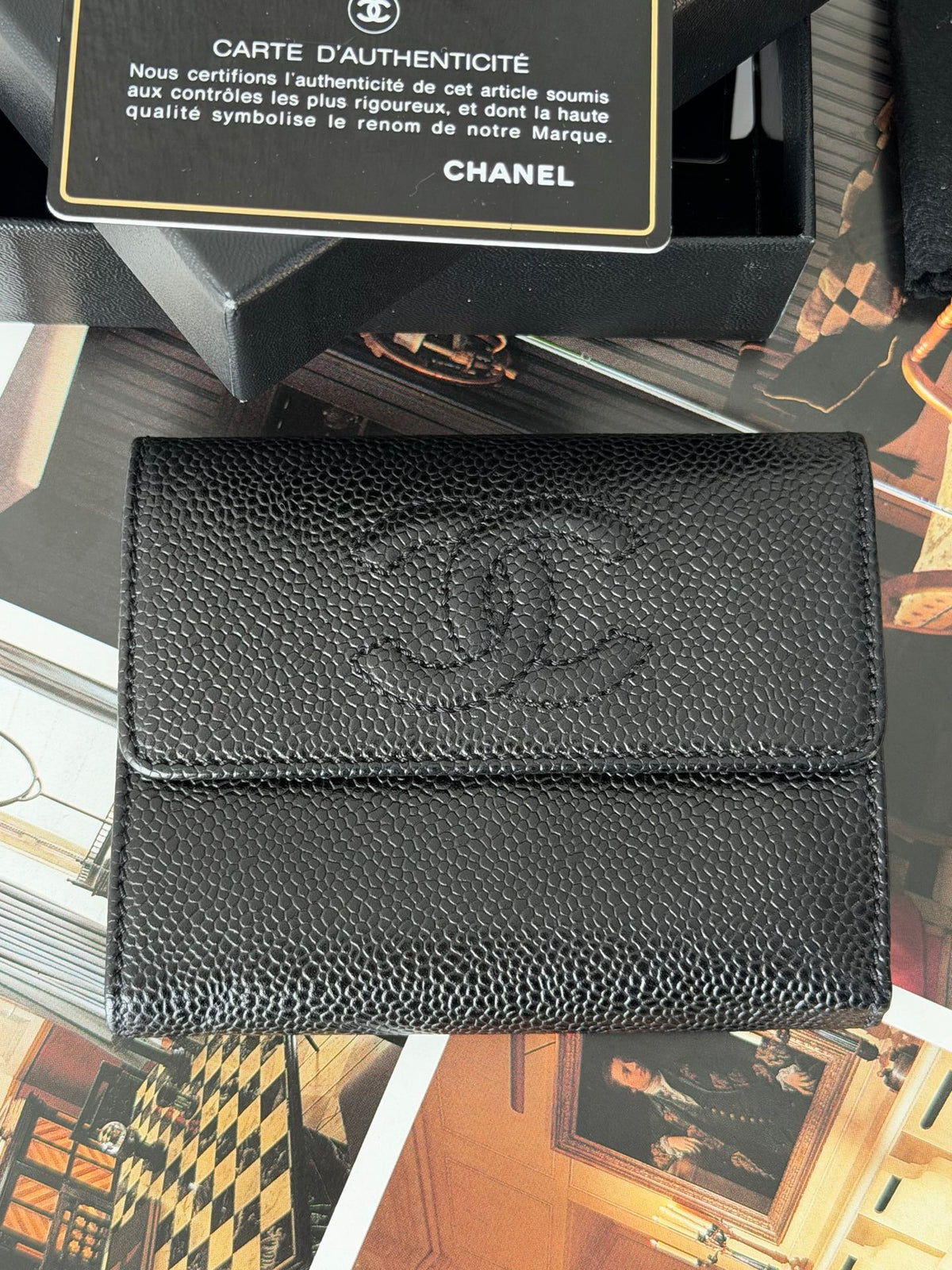CHANEL Double C Cavier Trifold Wallet