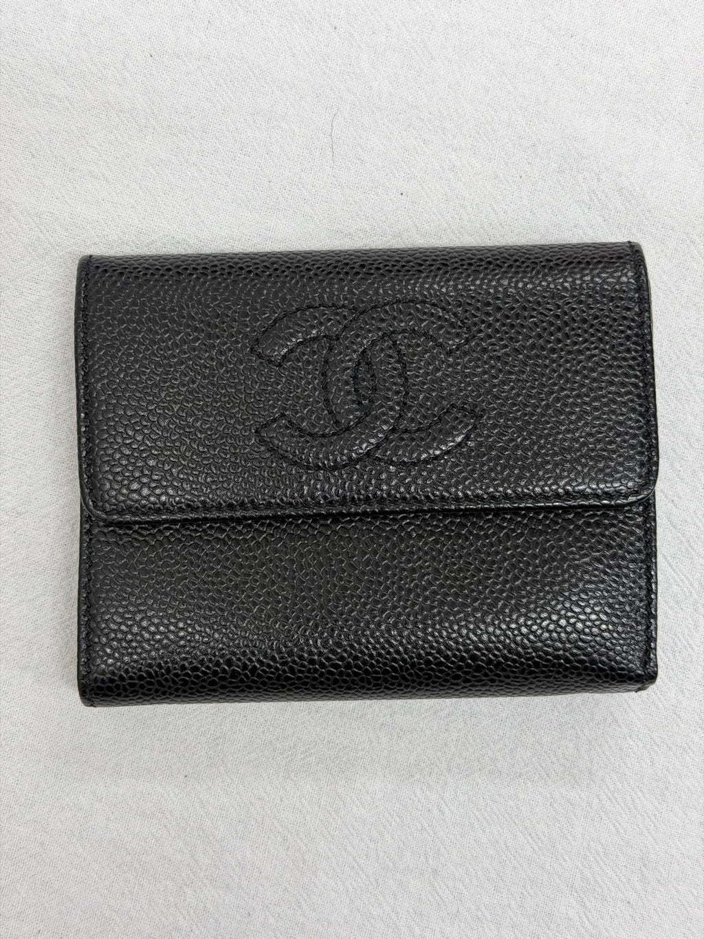 CHANEL Double C Cavier Trifold Wallet