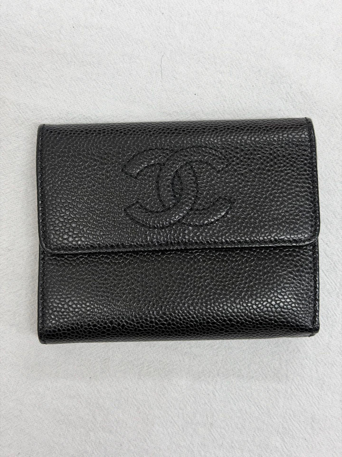 CHANEL Double C Cavier Trifold Wallet