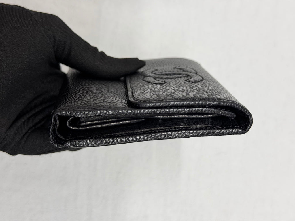 CHANEL Double C Cavier Trifold Wallet