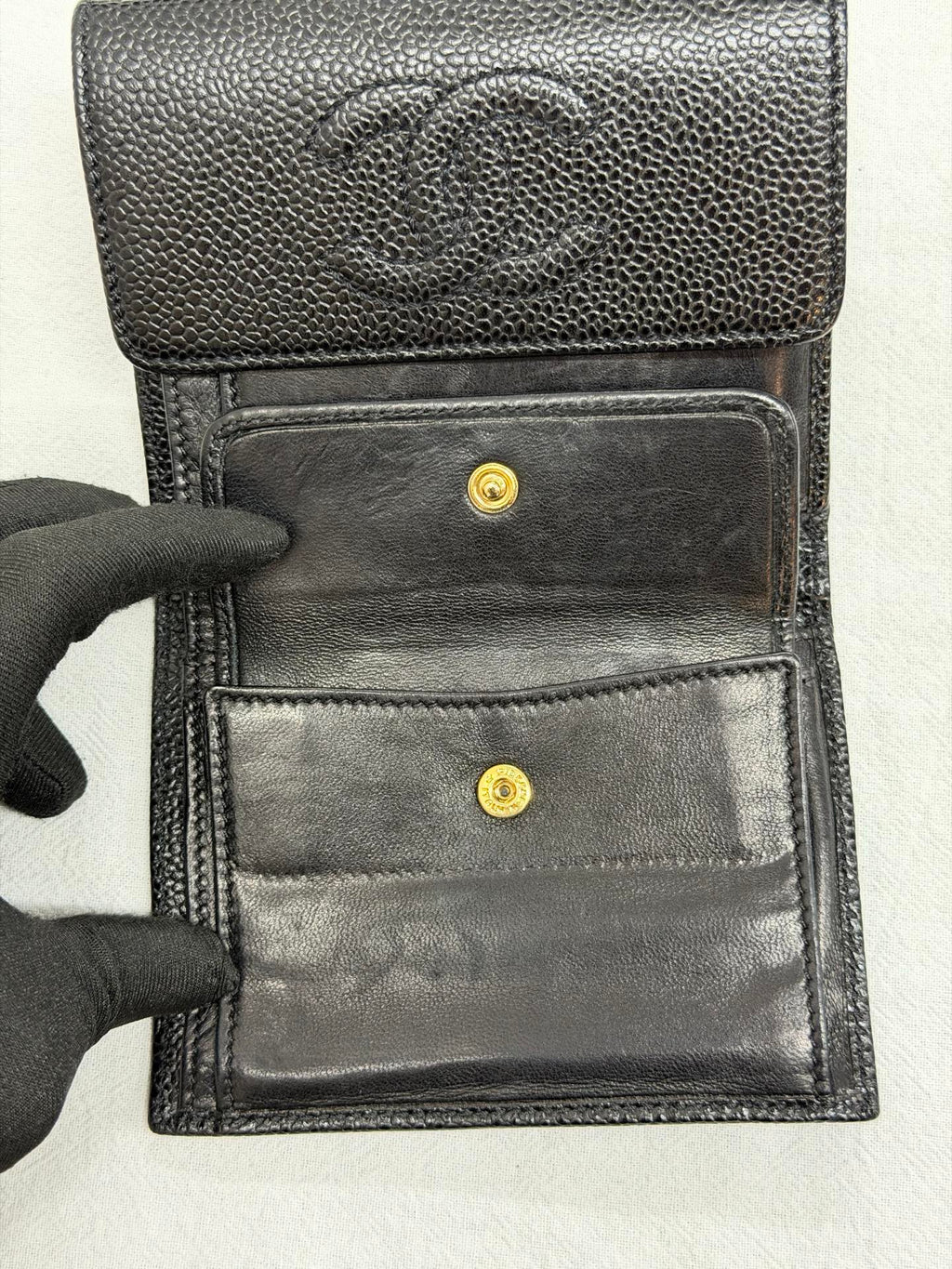 CHANEL Double C Cavier Trifold Wallet