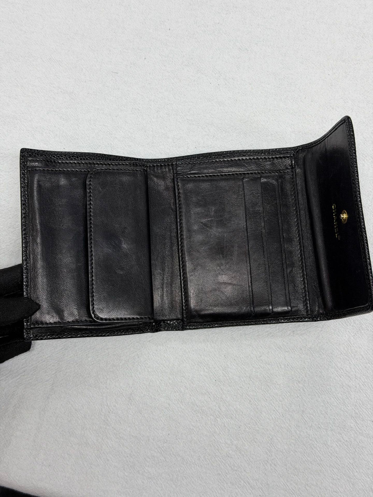 CHANEL Double C Cavier Trifold Wallet