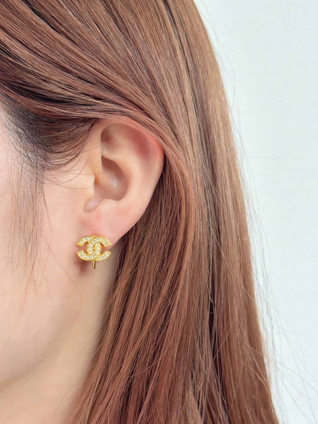 CHANEL Classic Turnlock CC Logo Crystal Embellished Stud Clip-on Earrings