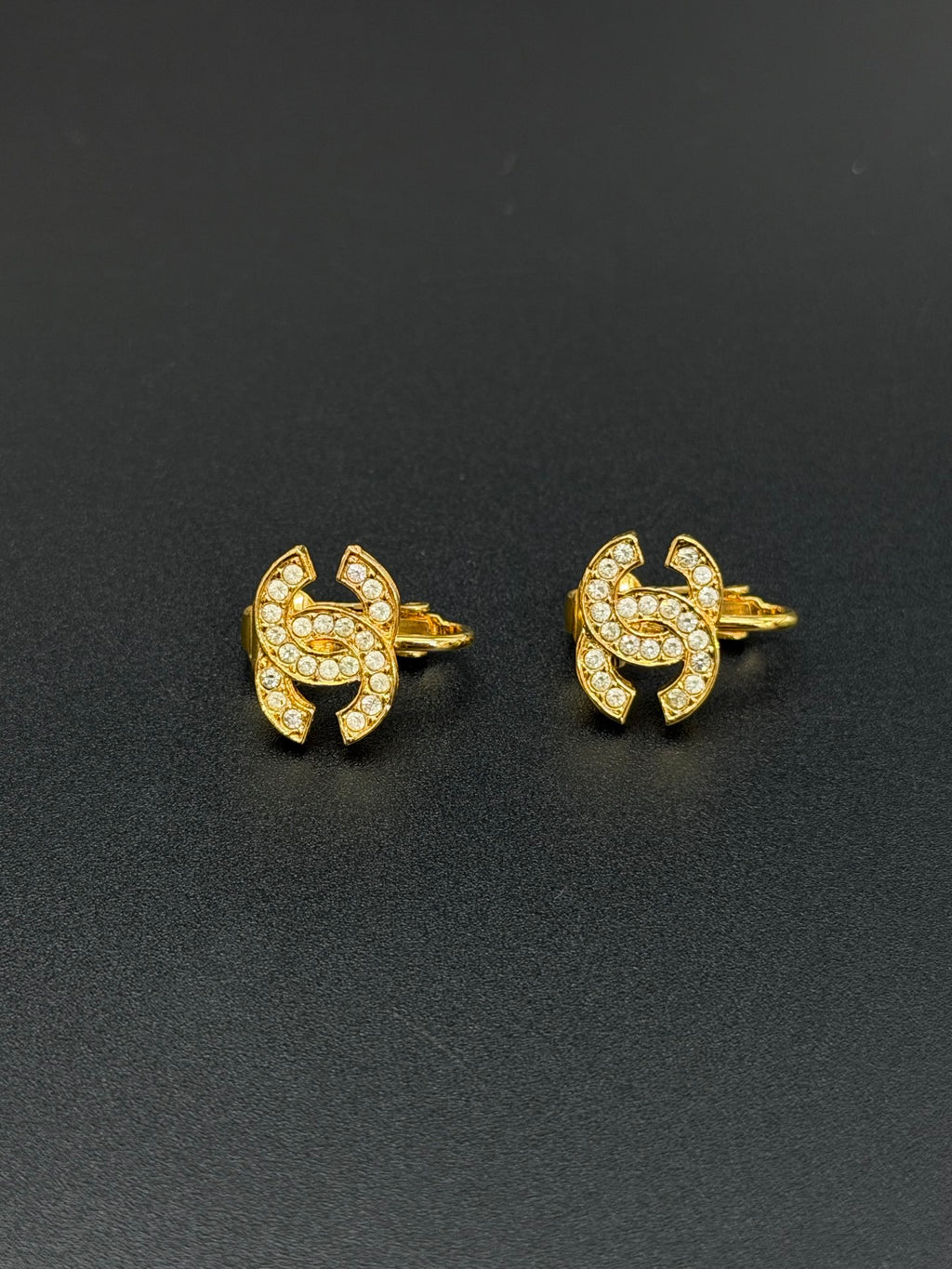 CHANEL Classic Turnlock CC Logo Crystal Embellished Stud Clip-on Earrings