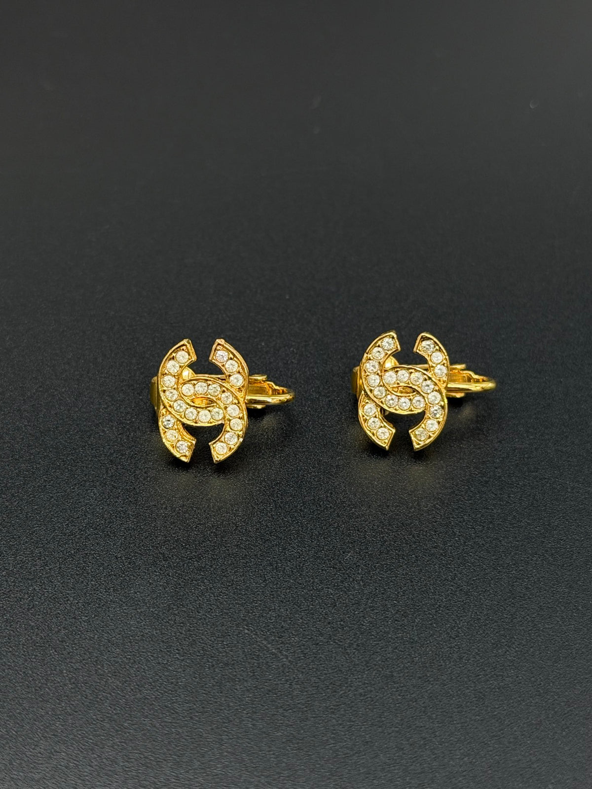 CHANEL Classic Turnlock CC Logo Crystal Embellished Stud Clip-on Earrings