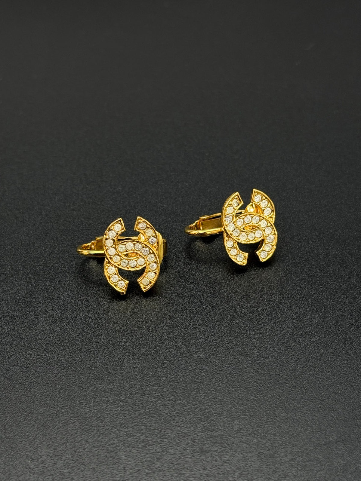 CHANEL Classic Turnlock CC Logo Crystal Embellished Stud Clip-on Earrings