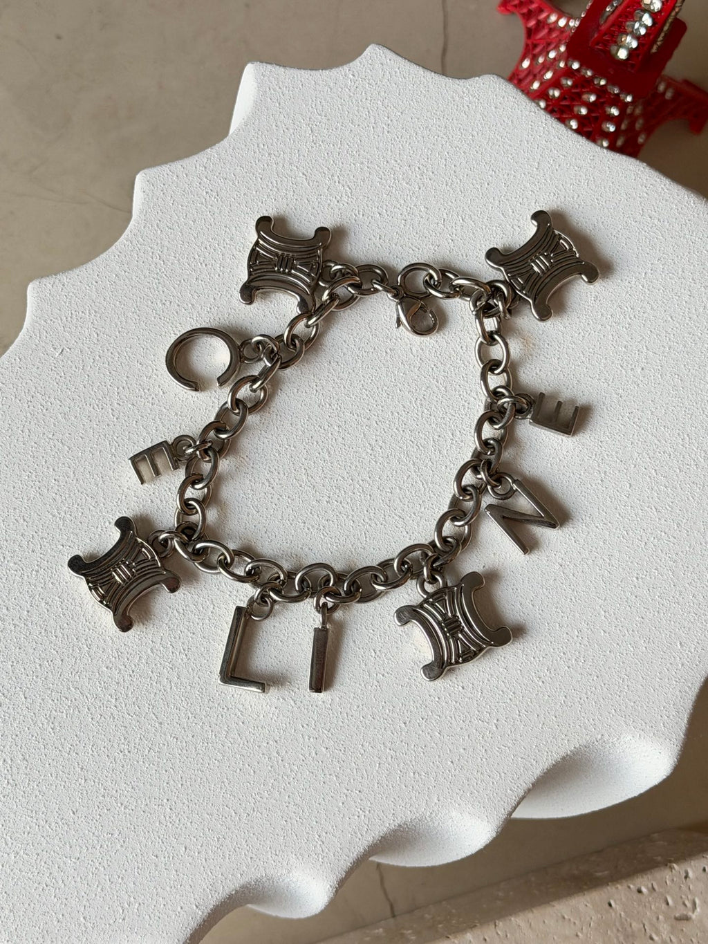 CELINE Triomphe Blazon and Alphabet  Letters Charm Chain Bracelet Silver